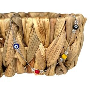 Evil Eye Anklet Silver Tone with Lobster Claw Clasp 10.5"